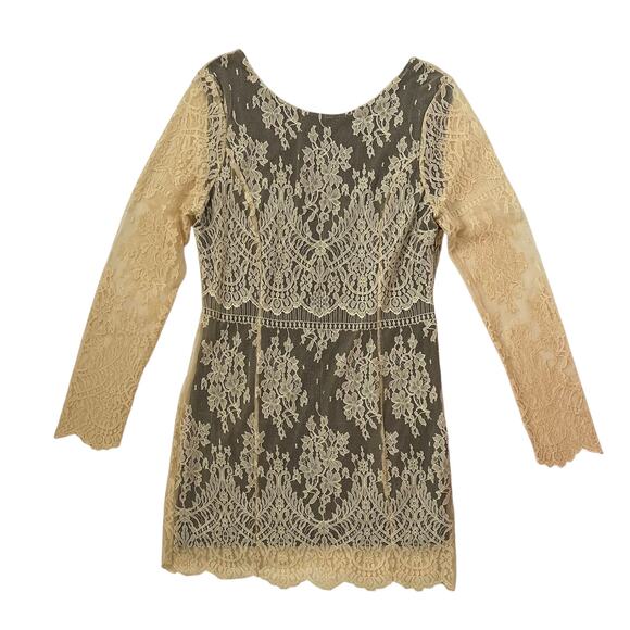 NWOT Free People Lace Boho Mini Dress - Tan and Black - Vintage Inspired - M - Picture 3 of 8